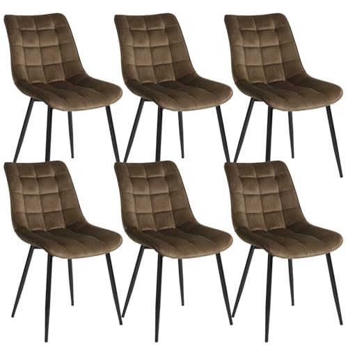 WOLTU 6 x Esszimmerstühle 6er Set Esszimmerstuhl Küchenstuhl Polsterstuhl Design Stuhl mit Rückenlehne, mit Sitzfläche aus Samt, Gestell aus Metall, Braun, BH142br-6 von WOLTU