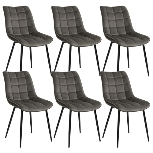 WOLTU 6 x Esszimmerstühle 6er Set Esszimmerstuhl Küchenstuhl Polsterstuhl Design Stuhl mit Rückenlehne, mit Sitzfläche aus Samt, Gestell aus Metall, Dunkelgrau, BH142dgr-6 von WOLTU