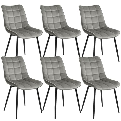 WOLTU Esszimmerstühle 6er Set Küchenstuhl Polsterstuhl Wohnzimmerstuhl Sessel mit Rückenlehne, Sitzfläche aus Samt, Metallbeine, Hellgrau BH142hgr-6 von WOLTU