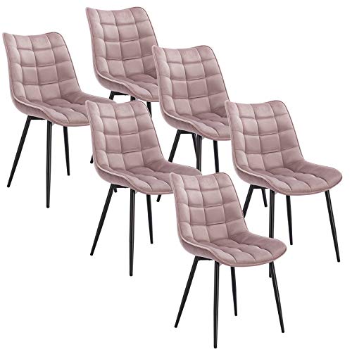 WOLTU 6 x Esszimmerstühle 6er Set Esszimmerstuhl Küchenstuhl Polsterstuhl Design Stuhl mit Rückenlehne, mit Sitzfläche aus Samt, Gestell aus Metall, Rosa, BH142rs-6 von WOLTU