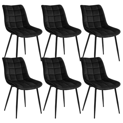 WOLTU 6 x Esszimmerstühle 6er Set Esszimmerstuhl Küchenstuhl Polsterstuhl Design Stuhl mit Rückenlehne, mit Sitzfläche aus Samt, Gestell aus Metall, Schwarz, BH142sz-6 von WOLTU