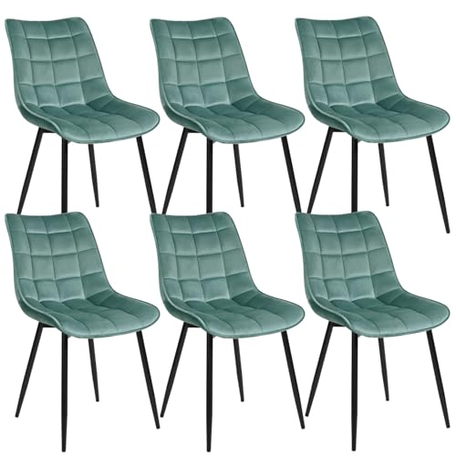 WOLTU 6 x Esszimmerstühle 6er Set Esszimmerstuhl Küchenstuhl Polsterstuhl Design Stuhl mit Rückenlehne, mit Sitzfläche aus Samt, Gestell aus Metall, Türkis, BH142ts-6 von WOLTU