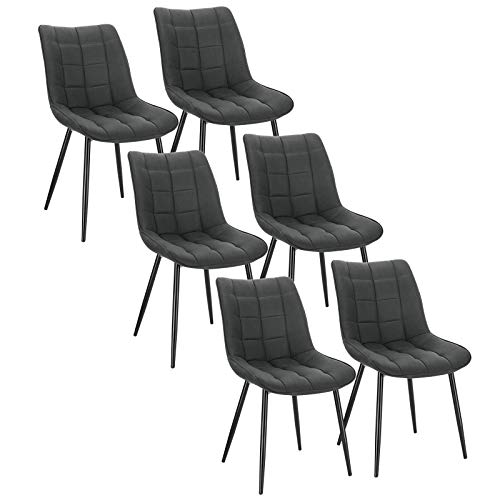 WOLTU 6 x Esszimmerstühle 6er Set Esszimmerstuhl Küchenstuhl Polsterstuhl Design Stuhl mit Rückenlehne, mit Sitzfläche aus Stoffbezug, Gestell aus Metall, Anthrazit, BH247an-6 von WOLTU
