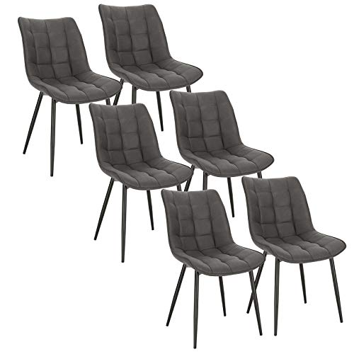 WOLTU 6 x Esszimmerstühle 6er Set Esszimmerstuhl Küchenstuhl Polsterstuhl Design Stuhl mit Rückenlehne, mit Sitzfläche aus Stoffbezug, Gestell aus Metall, Dunkelgrau, BH247dgr-6 von WOLTU