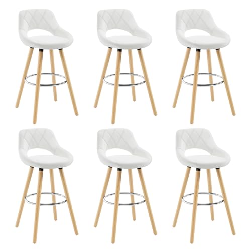 WOLTU Barhocker 6er Set, Barstuhl Küchenhocker Thekenhocker, Hocker mit Rückenlehne Fußstütze, aus Holz Kunstleder, für Bar Küche Theke Restaurant Café, Weiß, BH111ws-6 von WOLTU