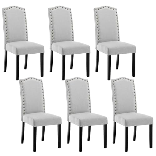 WOLTU 6er Set Esszimmerstühle, Küchenstuhl mit hoher Rückenlehne, Polsterstuhl, Wohnzimmerstuhl, Design Stuhl, mit Massivholzbeinen, gepolstert, Leinen, Hellgrau, BH386hgr-6 von WOLTU
