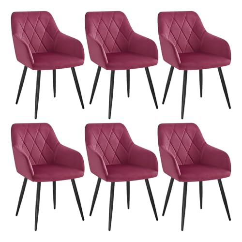 WOLTU 6er Set Esszimmerstühle mit Armlehne Rückenlehne, für Esszimmer Wohnzimmer Küche, Bequeme Küchenstühle gepolstert mit Samtbezug, Metallbeinen, Bordeaux von WOLTU
