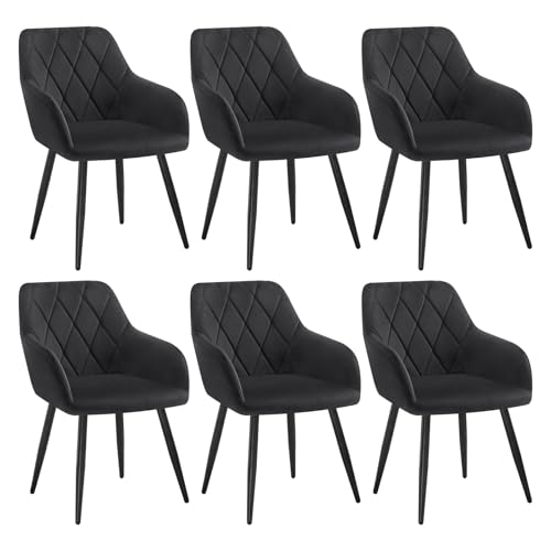 WOLTU 6er Set Esszimmerstühle mit Armlehne Rückenlehne, für Esszimmer Wohnzimmer Küche, Bequeme Küchenstühle gepolstert mit Samtbezug, Metallbeinen, Schwarz von WOLTU