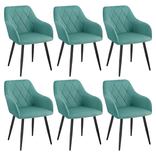 WOLTU 6er Set Esszimmerstühle mit Armlehne Rückenlehne, für Esszimmer Wohnzimmer Küche, Bequeme Küchenstühle gepolstert mit Samtbezug, Metallbeinen, Türkis von WOLTU