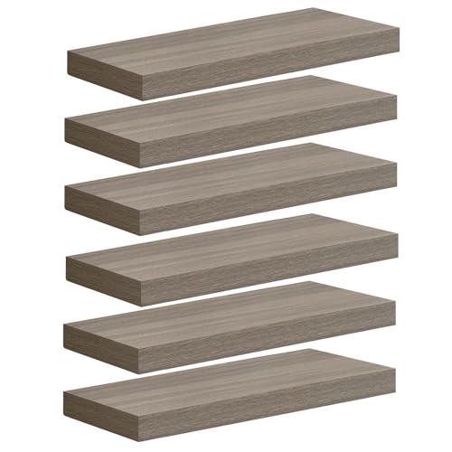 WOLTU 6er Set Wandregal Schweberegal Galeriedisplay Greige, Regal freischwebend, Wanddeko für Wohnzimmer Schlafzimmer Kinderzimmer, aus MDF von WOLTU