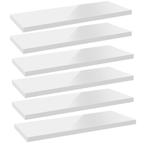 WOLTU Wandregal Hochglanz Weiß 6er Set Schweberegal, 120x22,9x3,8cm, Regal freischwebend, Galeriedisplay, Wanddeko für Wohnzimmer Schlafzimmer Küche, MDF, verdeckte Aufhängung von WOLTU