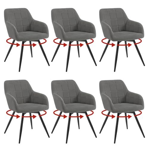 WOLTU 6er Set drehbare Esszimmerstühle, Samt gepolsterte ergonomische Esszimmertühle mit Metallbeinen,Esszimmertühle mit Rücken- und Armlehnen, für Küche, Wohnzimmer, Balkon, Dunkelgrau, EZS85dgr-6 von WOLTU