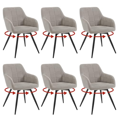 WOLTU 6er Set drehbare Esszimmerstühle, Samt gepolsterte ergonomische Esszimmertühle mit Metallbeinen,Esszimmertühle mit Rücken- und Armlehnen, für Küche, Wohnzimmer, Balkon, Hellgrau, EZS85hgr-6 von WOLTU