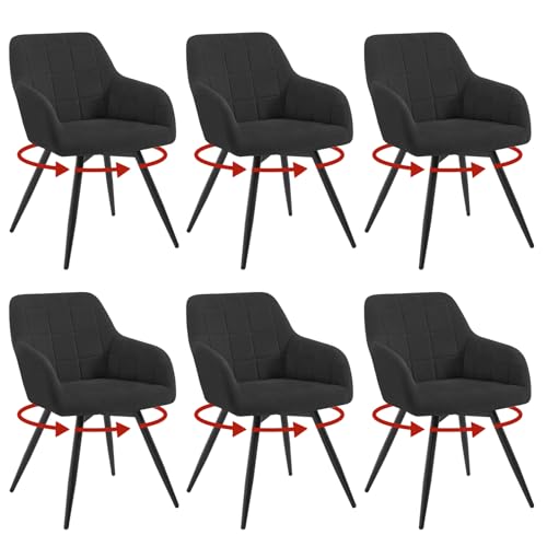 WOLTU 6er Set drehbare Esszimmerstühle, Samt gepolsterte ergonomische Esszimmertühle mit Metallbeinen,Esszimmertühle mit Rücken- und Armlehnen, für Küche, Wohnzimmer, Balkon, Schwarz, EZS85sz-6 von WOLTU