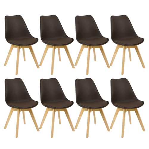 WOLTU Esszimmerstühle 8er Set, Skandinavische Küchenstühle, Wohnzimmerstuhl, Retro Design, Sitzfläche aus Kunstleder, Polsterstuhl Lehnstuhl,Massivholz Beine, Braun EZS69br-8 von WOLTU
