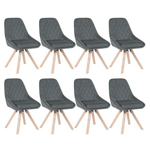 WOLTU Esszimmerstühle drehbar 8er Set, für Esszimmer Wohnzimmer Küche, Küchenstühle mit Samtbezug, Buchenholz Beinen, bis 150 kg belastbar, Dunkelgrau von WOLTU