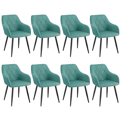 WOLTU 8er Set Esszimmerstühle mit Armlehne Rückenlehne, für Esszimmer Wohnzimmer Küche, Bequeme Küchenstühle gepolstert mit Samtbezug, Metallbeinen, Türkis von WOLTU
