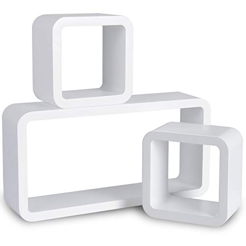 WOLTU Wandregal Cube Regal 3er Set Würfelregal Hängeregal, weiß Quadratisch Schwebend Design 9210 von WOLTU