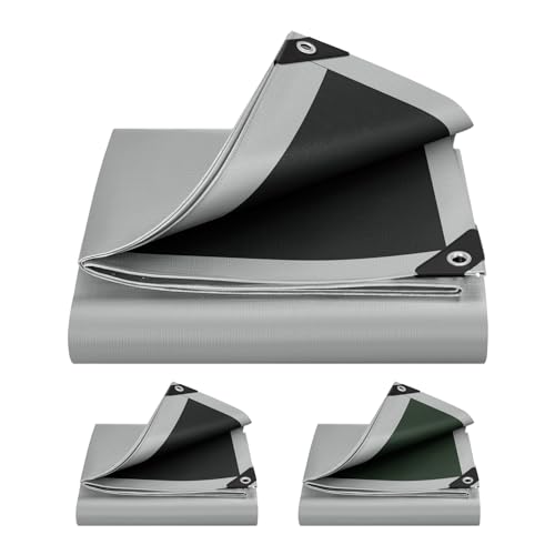 WOLTU Abdeckplane 4x4 m wasserdicht, 280 g/m² PE Schutzplane Gewebeplane mit Ösen, UV stabil reißfest LKW Plane, Mehrzweck Abdeckung für Gartenmöbel Holz Pool Trampolin Auto, Grau-Schwarz von WOLTU