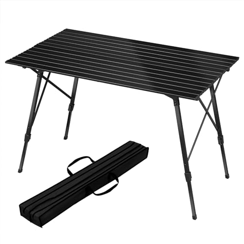 WOLTU Alu Campingtisch klappbar, Falttisch Höhenverstellbar mit Tragetasche & aufrollbarer Tischplatte, Klapptisch Reisetisch 4-6 Personen, für Camping Garten Balkon, 120 * 68.5cm, Schwarz von WOLTU