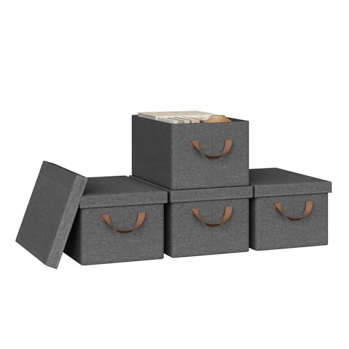 WOLTU Faltbare Aufbewahrungsboxen 4 Stück, Stoffboxen mit Deckel, Aufbewahrungskörbe für Spielzeug, Kleidung, Bettdecke, Grau, 38x27x20cm WOLTU Faltbare Aufbewahrungsboxen 4 Stück, Stoffboxen mit Deckel, Aufbewahrungskörbe für Spielzeug, Kleidung, Bettdecke, Grau, 38x27x20cm von WOLTU