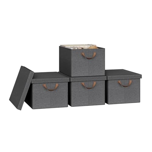 WOLTU Faltbare Aufbewahrungsboxen 4 Stück, Stoffboxen mit Deckel, Aufbewahrungskörbe für Spielzeug, Kleidung, Bettdecke, Grau, 43x33x26cm WOLTU Faltbare Aufbewahrungsboxen 4 Stück, Stoffboxen mit Deckel, Aufbewahrungskörbe für Spielzeug, Kleidung, Bettdecke, Grau, 43x33x26cm von WOLTU