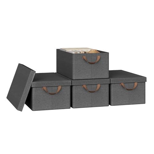 WOLTU Faltbare Aufbewahrungsboxen 4 Stück, Stoffboxen mit Deckel, Aufbewahrungskörbe für Spielzeug, Kleidung, Bettdecke, Grau, 48x29x20cm WOLTU Faltbare Aufbewahrungsboxen 4 Stück, Stoffboxen mit Deckel, Aufbewahrungskörbe für Spielzeug, Kleidung, Bettdecke, Grau, 48x29x20cm von WOLTU