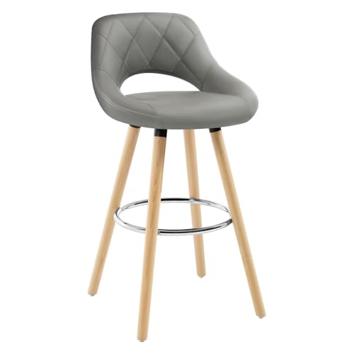 WOLTU Barhocker, Barstuhl Küchenhocker Thekenhocker, Hocker mit Rückenlehne Fußstütze, aus Holz Kunstleder, für Bar Küche Theke Restaurant Café, Grau, BH111gr-1 von WOLTU