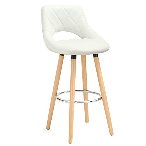WOLTU BH111ws-1 1 x Barhocker 1 Stück Barstuhl aus Kunstleder Holzgestell mit Lehne + Fußstütze Design Stuhl Küchenstuhl Optimal Komfort Weiß von WOLTU