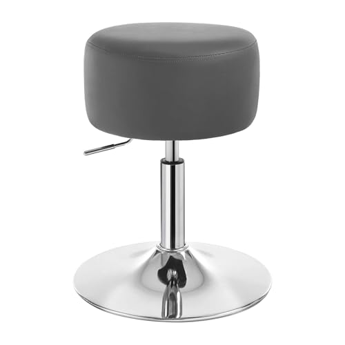 WOLTU Schminkhocker, Schminktisch Hocker, Barhocker rund, Design Hocker höhenverstellbar drehbar, Bürohocker Arbeitshocker Küchenhocker, gepolstert, Kunstleder, Grau, BH14gr-1 von WOLTU