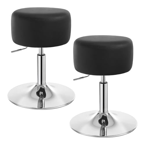 WOLTU Design Hocker mit Hebel, 2er Set, stufenlose Höhenverstellung, verchromter Stahl, Antirutschgummi, pflegeleichter Kunstleder, gut gepolsterte Sitzfläche, Schwarz von WOLTU