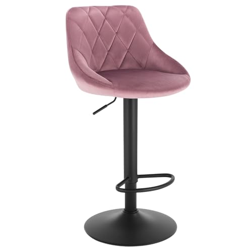 WOLTU BH219rs-1 1er Barhocker Barstuhl, Gute gepolsterte Sitzfläche aus Samt, Höhenverstellbar, 360° Drehbar, Farbwahl, in Rosa von WOLTU