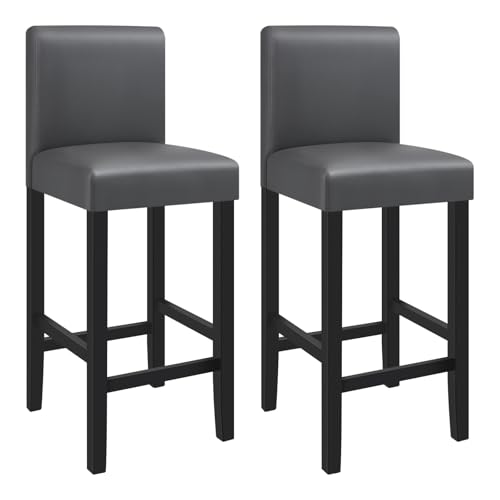 WOLTU Barhocker Holz Bistrostuhl Bistrohocker mit Lehne, 2er Set, Massivholz, Antirutschgummi, Kunstleder, dick gepolsterte Sitzfläche, Grau von WOLTU