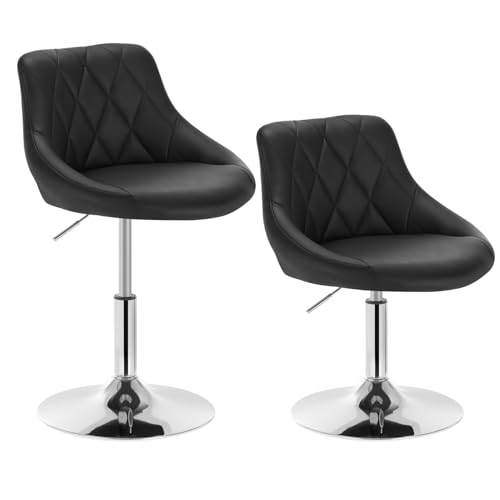 WOLTU 2er Set Verstellbarer Sitzhocker Stuhl Arbeitshocker Bürohocker Schminkhocker mit Rückenlehne aus Kunstleder und Metall höhenverstellbar drehbar Schwarz BH241sz-2 von WOLTU