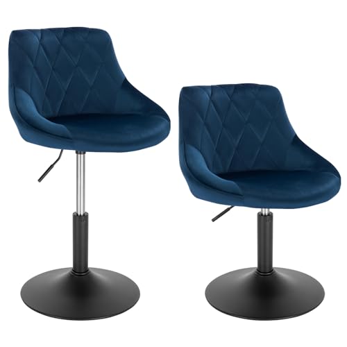 WOLTU 2X Sitzhocker Tresenhocker Barsessel Loungesessel Polsterstuhl mit Rückenlehne aus Samt und Metall höhenverstellbar drehbar Blau BH242bl-2 von WOLTU