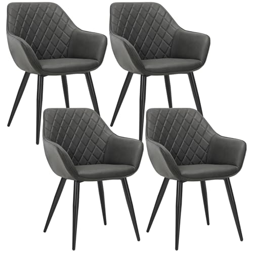 WOLTU Esszimmerstühle 4er Set Küchenstühle Wohnzimmerstühle Polsterstühle Sessel, Armlehnstühle mit Rückenlehne, für Esszimmer, Küche, Wohnzimmer, Kunstleder, Metallbeine, Anthrazit, BH251an-4 von WOLTU