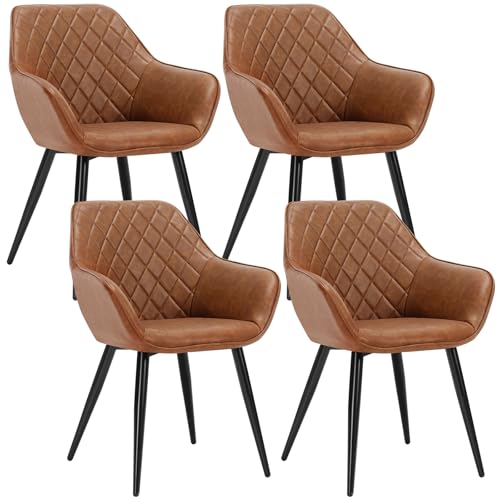 WOLTU Esszimmerstühle 4er Set Küchenstühle Wohnzimmerstühle Polsterstühle Sessel, Armlehnstühle mit Rückenlehne, für Esszimmer, Küche, Wohnzimmer, Kunstleder, Metallbeine, Braun, BH251br-4 von WOLTU