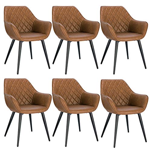 WOLTU Esszimmerstühle 6er Set Küchenstühle Wohnzimmerstühle Polsterstühle Sessel, Armlehnstühle mit Rückenlehne, für Esszimmer, Küche, Wohnzimmer, Kunstleder, Metallbeine, Braun, BH251br-6 von WOLTU