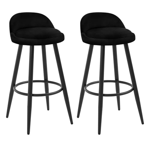 WOLTU Barhocker 2er Set, Barstuhl Küchenhocker, hoher Hocker mit Rückenlehne Fußstütze, aus Samt Metall, für Bars Theken Bistros, Schwarz, BH296sz-2 von WOLTU
