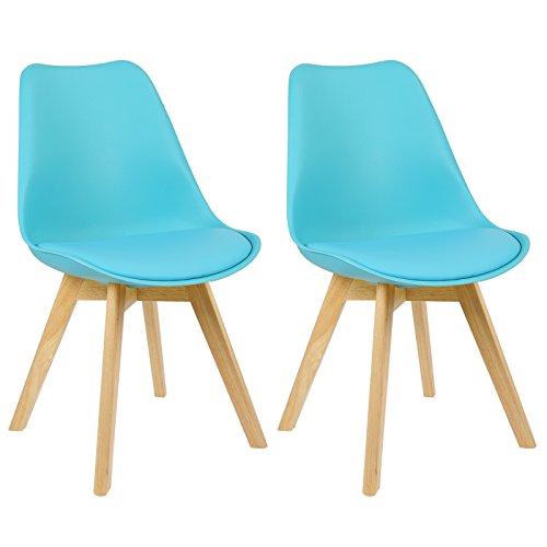 WOLTU Esszimmerstühle 2er Set, Skandinavische Küchenstühle, Wohnzimmerstuhl, Retro Design, Sitzfläche aus Kunstleder, Polsterstuhl Lehnstuhl,Massivholz Beine, Blau BH29bl-2 von WOLTU