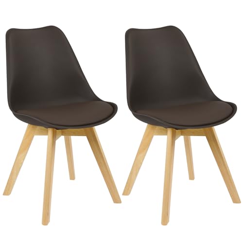WOLTU Esszimmerstühle 2er Set, Skandinavische Küchenstühle, Wohnzimmerstuhl, Retro Design, Sitzfläche aus Kunstleder, Polsterstuhl Lehnstuhl,Massivholz Beine, Braun BH29br-2 von WOLTU