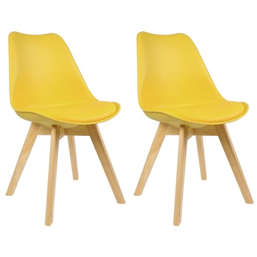 WOLTU Esszimmerstühle 2er Set, Skandinavische Küchenstühle, Wohnzimmerstuhl, Retro Design, Sitzfläche aus Kunstleder, Polsterstuhl Lehnstuhl,Massivholz Beine, Gelb BH29gb-2 von WOLTU
