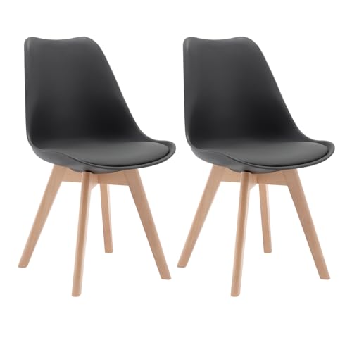 WOLTU Esszimmerstühle 2er Set, Skandinavische Küchenstühle, Wohnzimmerstuhl, Retro Design, Sitzfläche aus Kunstleder, Polsterstuhl Lehnstuhl,Massivholz Beine, Grau BH29gr-2 von WOLTU