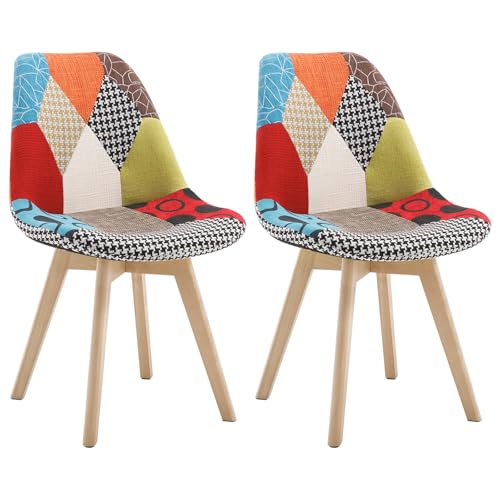 WOLTU 2 x Esszimmerstühle 2er Set Esszimmerstuhl Design Stuhl Küchenstuhl Holz Leinen Mehrfarbig BH29mf-2 von WOLTU