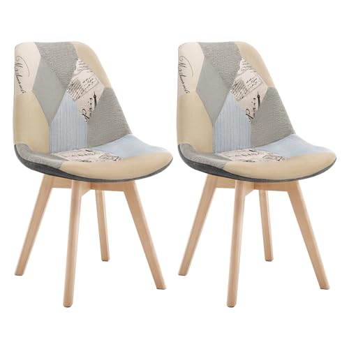 WOLTU 2 x Esszimmerstühle 2er Set Esszimmerstuhl Design Stuhl Küchenstuhl Holz Leinen Grau+Khaki BH29pw-2 von WOLTU