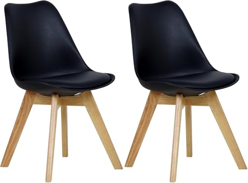 WOLTU Esszimmerstühle 2er Set, Skandinavische Küchenstühle, Wohnzimmerstuhl, Retro Design, Sitzfläche aus Kunstleder, Polsterstuhl Lehnstuhl,Massivholz Beine, Schwarz BH29sz-2 von WOLTU