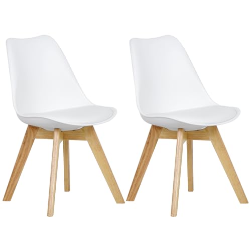 WOLTU Esszimmerstühle 2er Set, Skandinavische Küchenstühle, Wohnzimmerstuhl, Retro Design, Sitzfläche aus Kunstleder, Polsterstuhl Lehnstuhl,Massivholz Beine, Weiß BH29ws-2 von WOLTU
