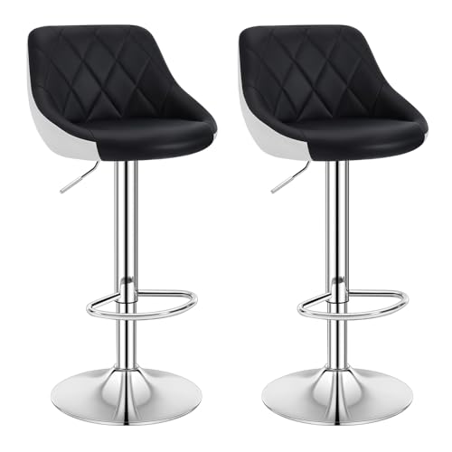 WOLTU Barhocker 2er Set, Hocker mit Lehne, höhenverstellbar drehbar, gepolsterter Kunstledersitz, rutschfestes Metallfuß, für Küche Hausbar, Schwarz, BH30sz-2 von WOLTU