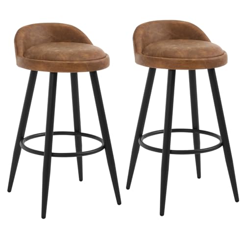 WOLTU Barhocker 2er Set, Barstuhl Küchenhocker, hoher Hocker mit Rückenlehne Fußstütze, aus Kunstleder Metall, für Bars Theken Bistros, Braun, BH327br-2 von WOLTU