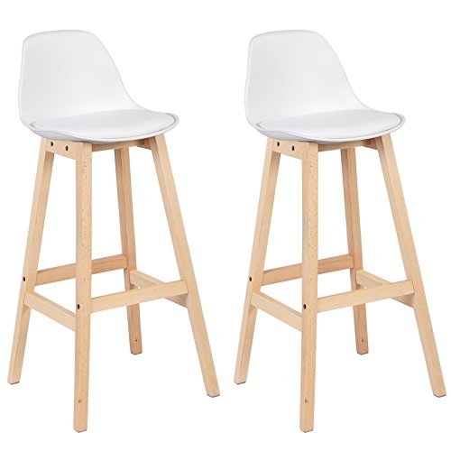 WOLTU® BH44ws-2 2 x Barhocker 2er Set Barstuhl aus Kunststoff Holz mit Lehne Design Stuhl Küchenstuhl Weiss von WOLTU